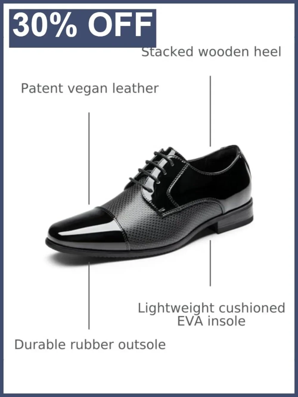 Men's Patent Vegan Leather Tuxedo Formal Oxfords, Wedding Party Dress Shoes,